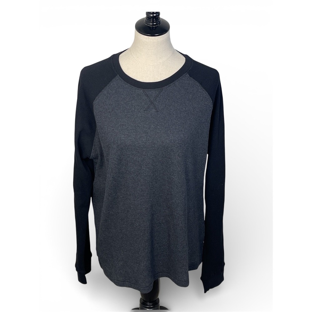 NWT Retrofit Waffle Knit Thermal Shirt Grey Black Raglan Long Sleeve Size M NEW - Picture 2 of 8